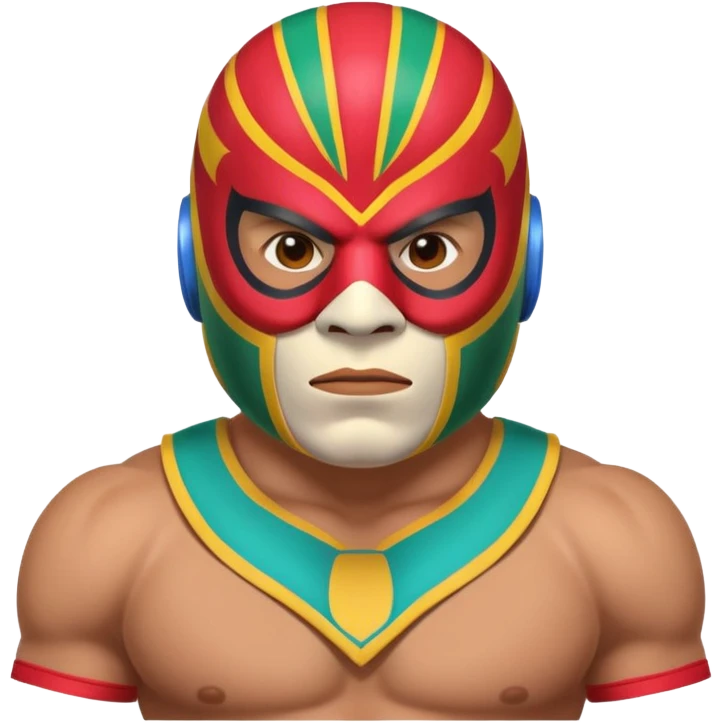 Mexican wrestler portrait, head and shoulders only, colorful luchador mask, muscular collar, confident expression, 3D cartoon, mobile game icon style, clean background, no text, no watermark
 emoji