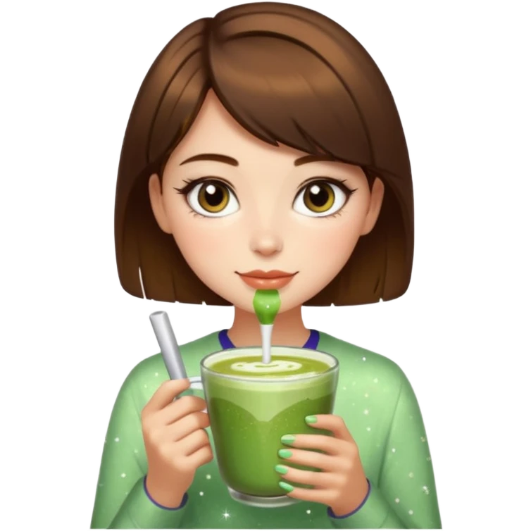 pink soft girl aesthetic short brown hair girl makeup, skincaRE, SPARKLES, AND MATCHA LATTE emoji
