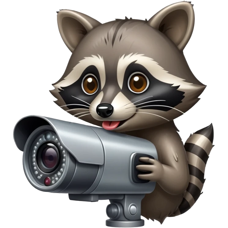 Raccoon licking a security camera emoji
