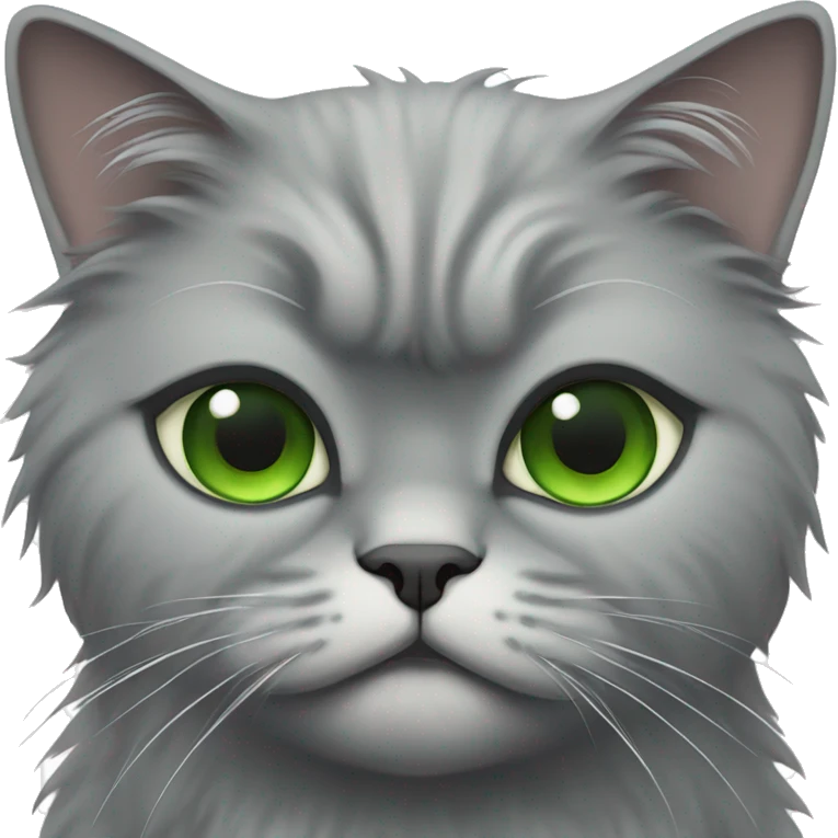 Gray Persian cat with squished face and green eyes emoji