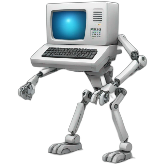 Anthropomorphic computer with arms and legs doing something random emoji