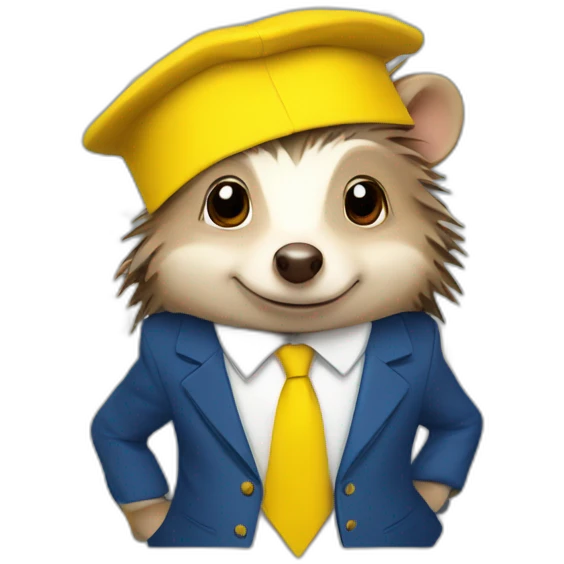 A hedgehog student in a suit in the color of the Ukrainian flag in a square academic cap emoji