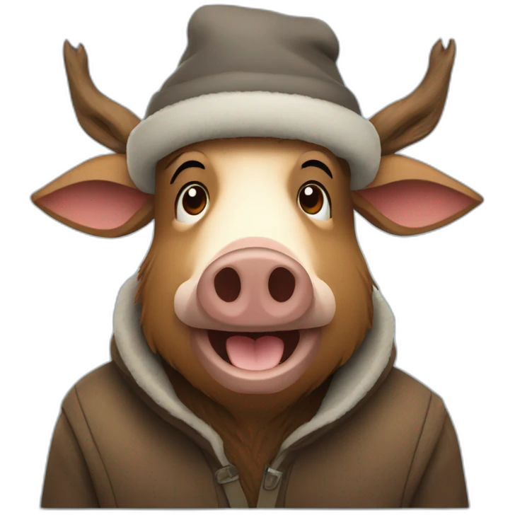 Full face boar with stubble in a winter hat emoji