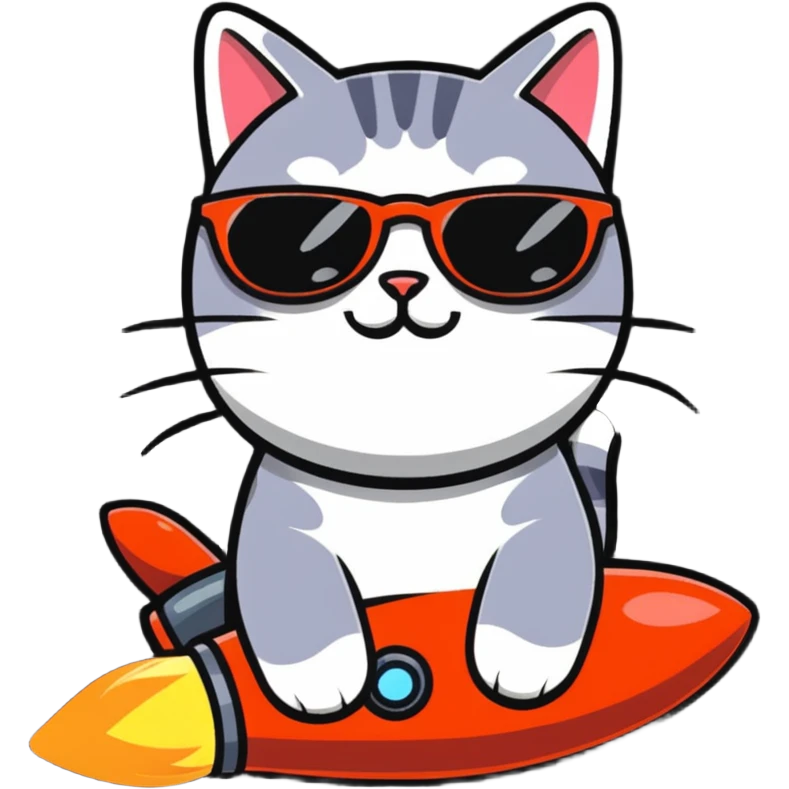 cat wearing glasses sitting on a rocket emoji