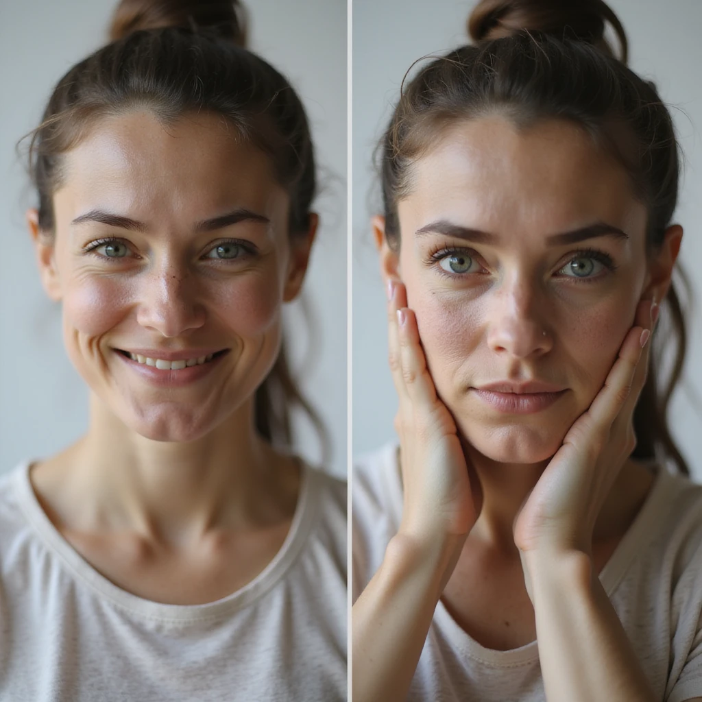 realistic 4K woman wearing an insole, smiling relieved in first steps, then expression changes to slight discomfort to show momentary benefit emoji