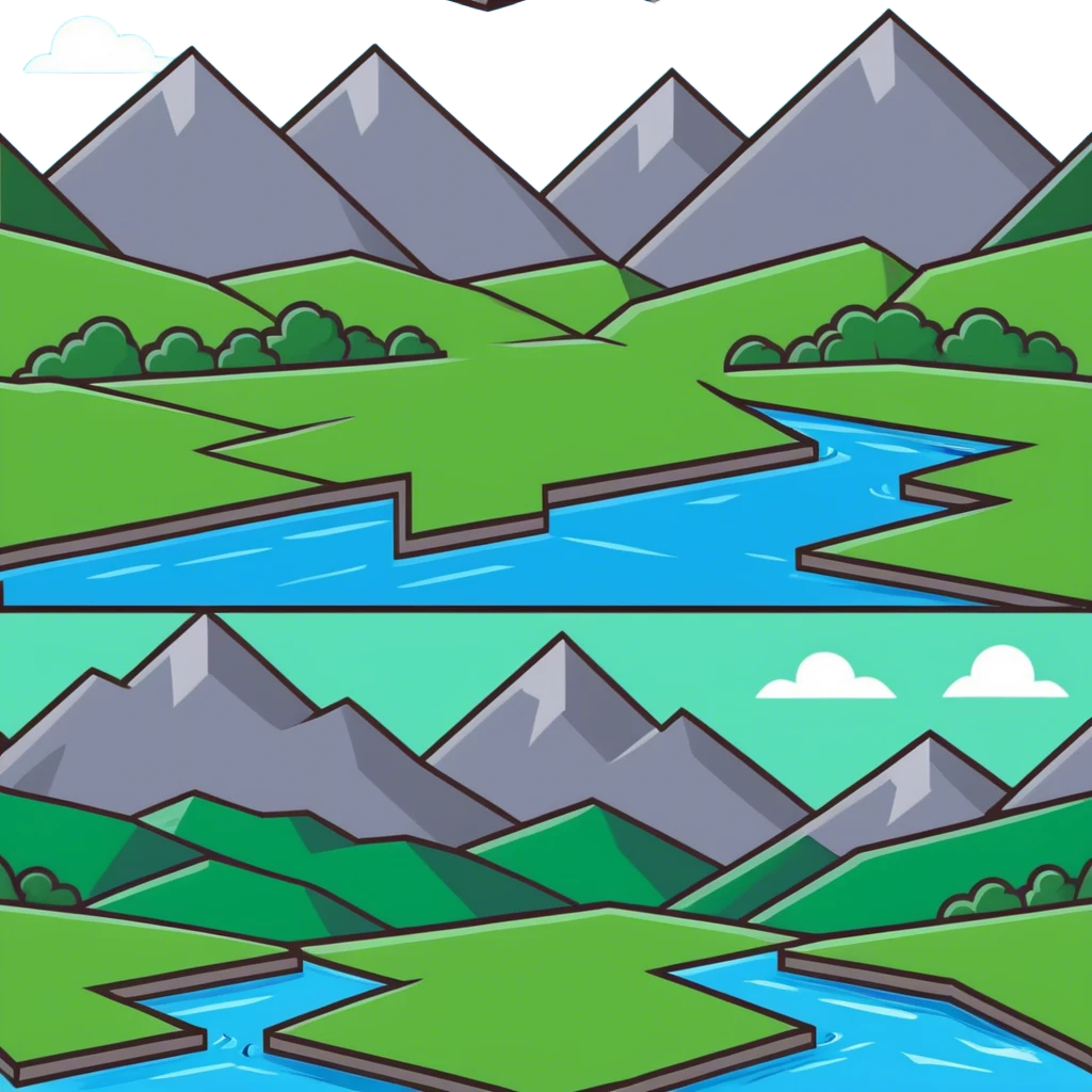 RPG terrain tileset with grass, water, forest, mountain emoji