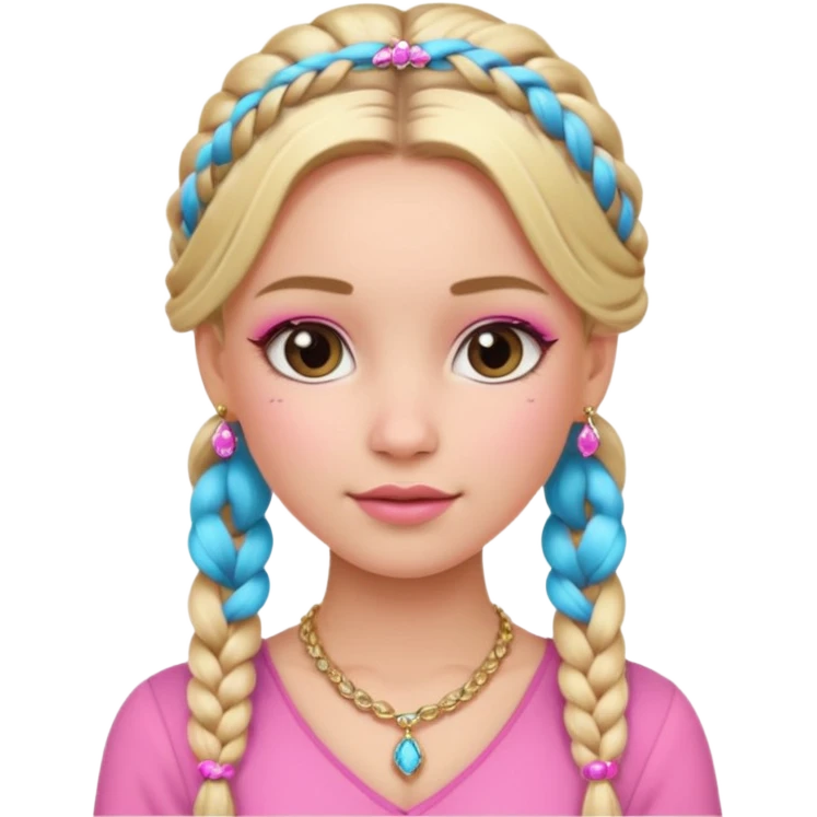 fancy blonde hair girl with braids pink outfit makeup and jewellery emoji