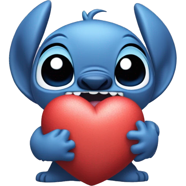 Stich con un corazón diciendo hola bombón emoji