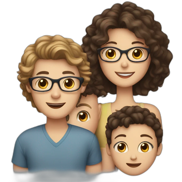 white family group consisting of man with short hair and blue eyes, woman wih dark curly hair, boy with glasses and brown hair, 2 girl with brown hair emoji
