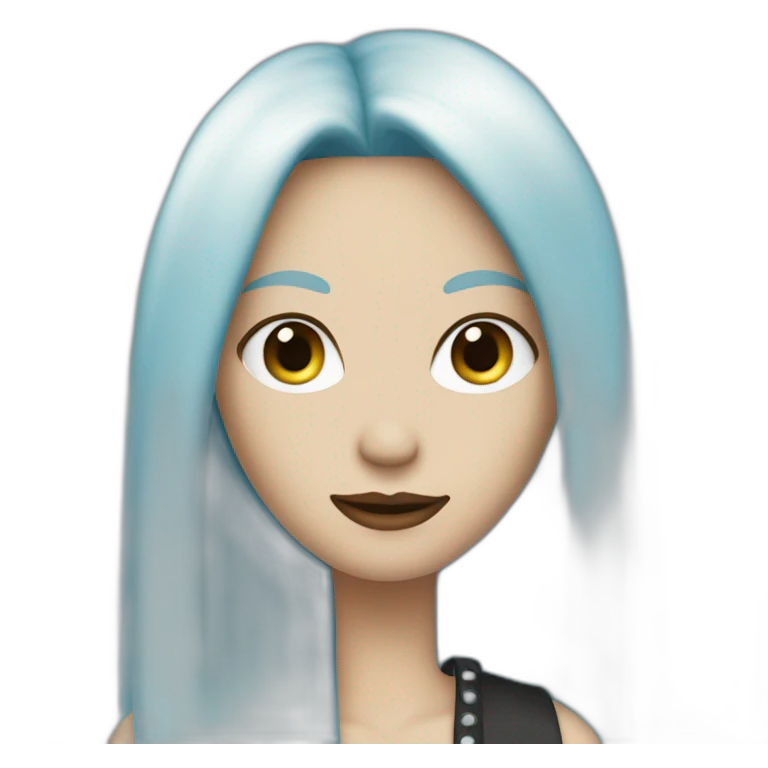 white punk jazz singer with blue straight long hair, woman, 43 years old emoji