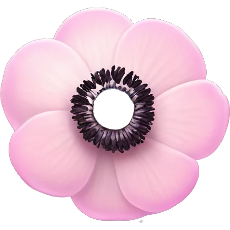 Anemone "A pastel pink anemone flower with a glowing dark center, softly shimmering petals, and delicate sparkles floating around." emoji