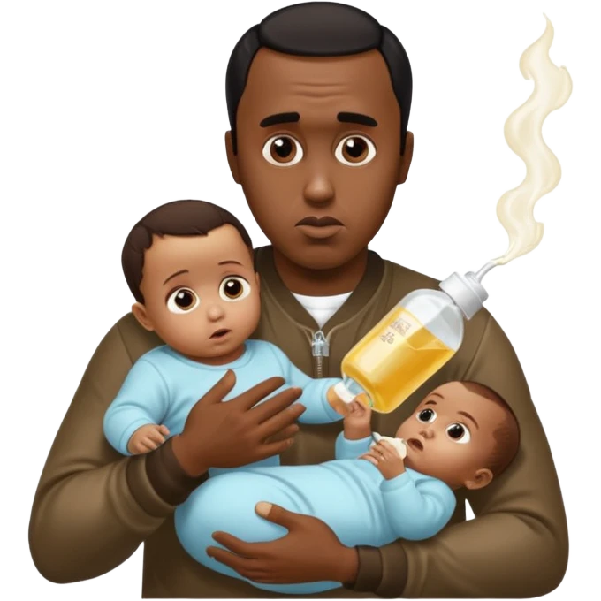 Sean “Diddy” Combs with baby oil and a very small infant and he’s pouring the baby oil on the baby and they have a scared face they’re really scared emoji