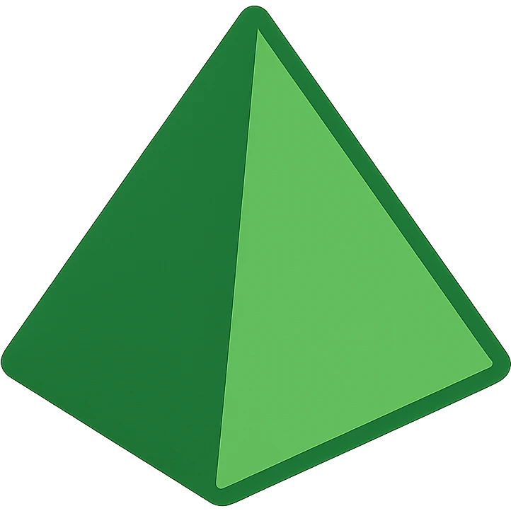 green tetrahedron, simple geometric shape, icon style emoji
