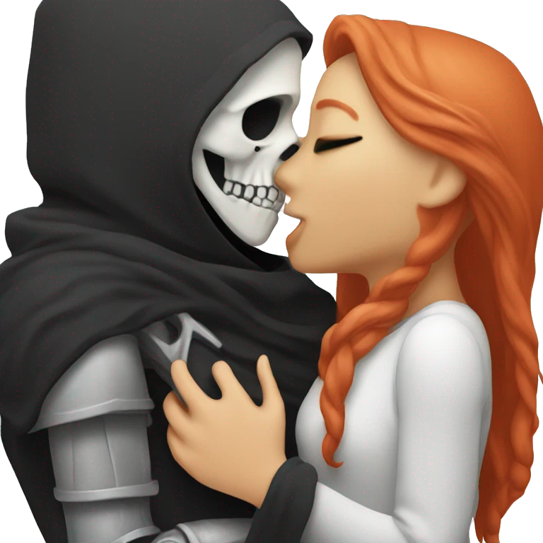 Handsome reaper kissing a pale red headed girl emoji