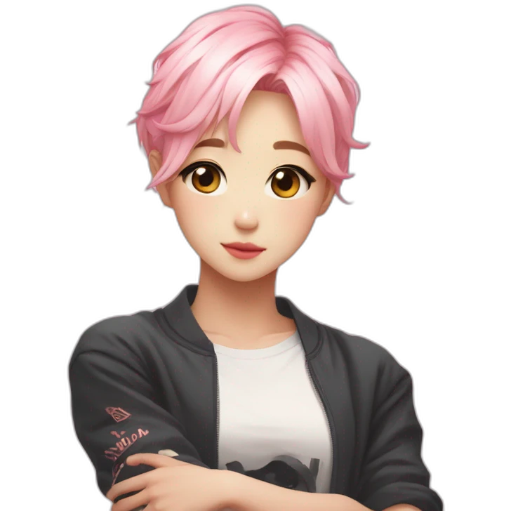 arms crossed kpop girl idol short blonde pink ish hair emoji