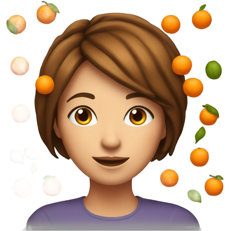 Pretty woman with short brown hair juggling oranges emoji