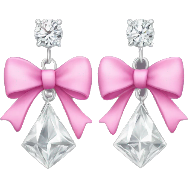 Silver diamond earrings with a pink bow emoji