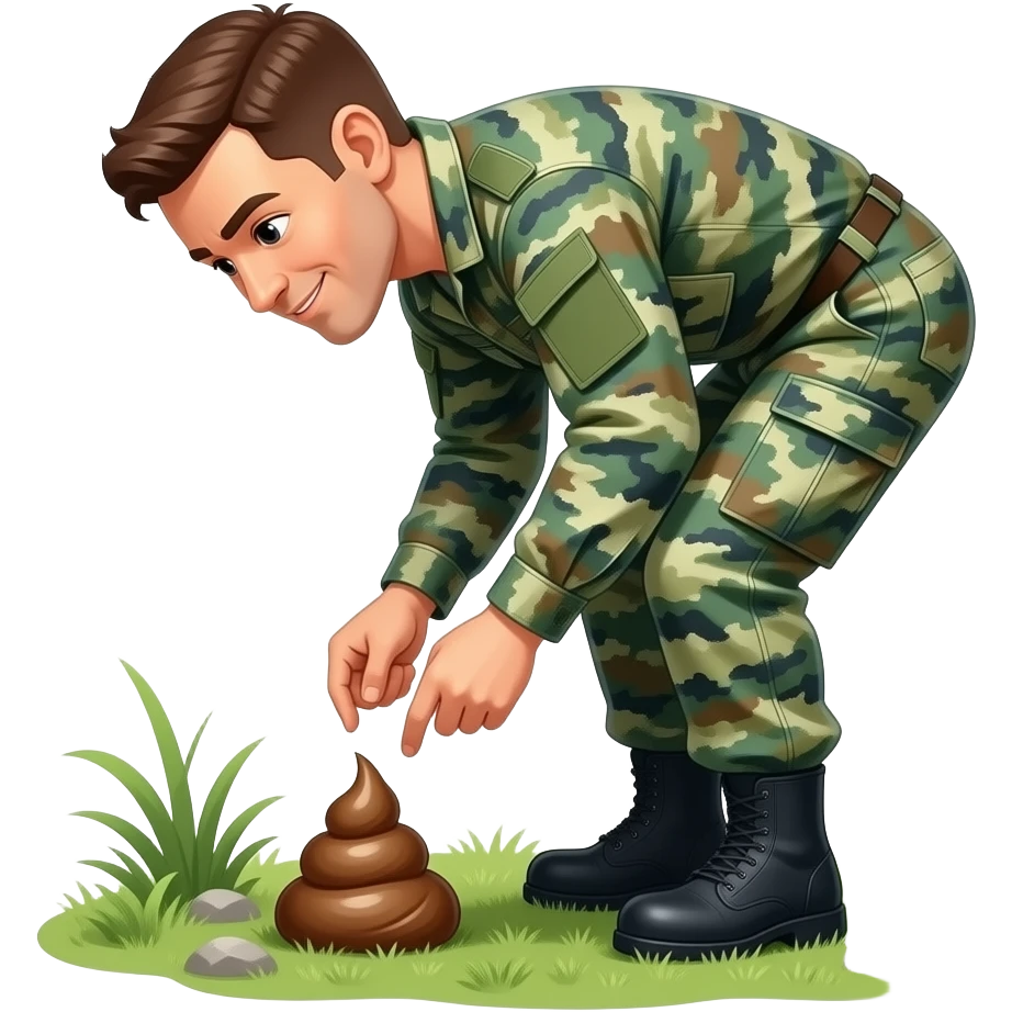 A man in marine camo pooping in the woods emoji