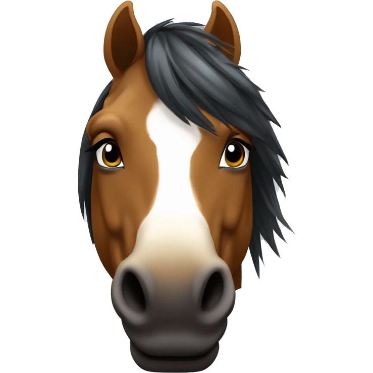 tête de poney petit avec un tache blanche sur la tête et les crins noirs emoji