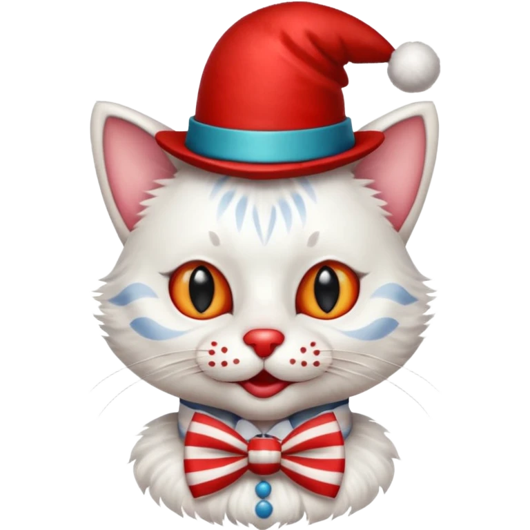 Cat clown with pointy hat, bow tie emoji