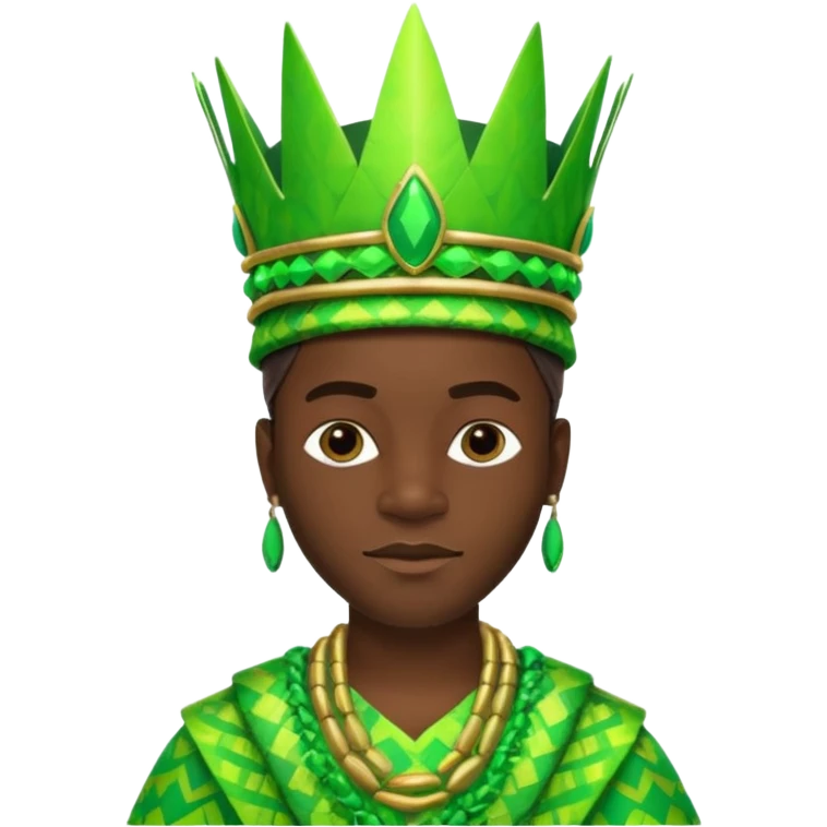 Create me an emoji of a cool Young Nigerian king wearing a neon green gradient African patterns with metallic "hula hat" (a Nigerian-inspired hat).  emoji