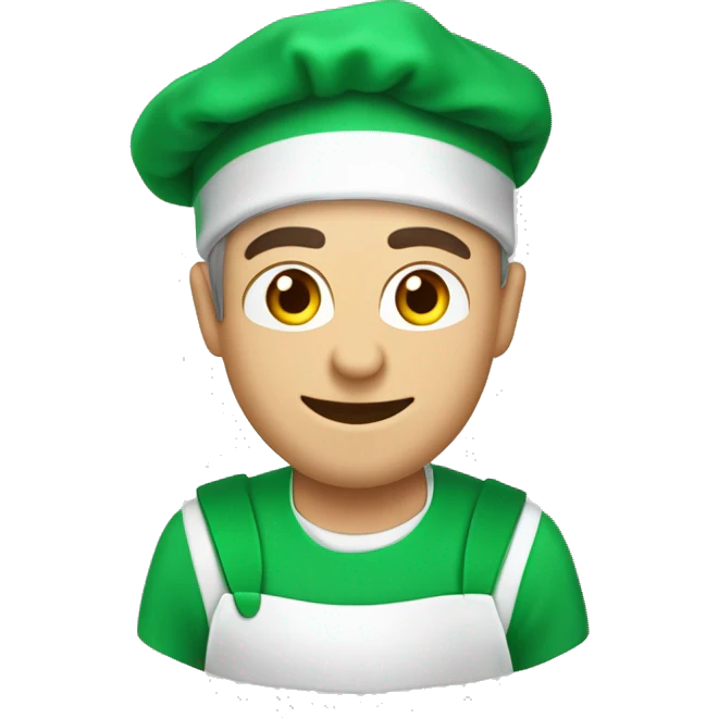 Un gorro de cocinero blancosibre do do verde encima de unas letras que pone acha emoji