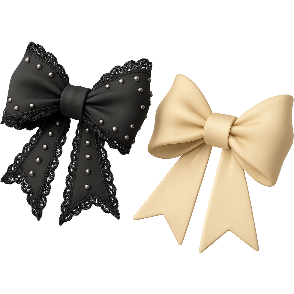 Add gothic lace and silver studs details to the white 3D black bow, keep the background transparent. emoji