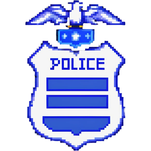 Blue and white police-style badge with MODERATOR text emoji