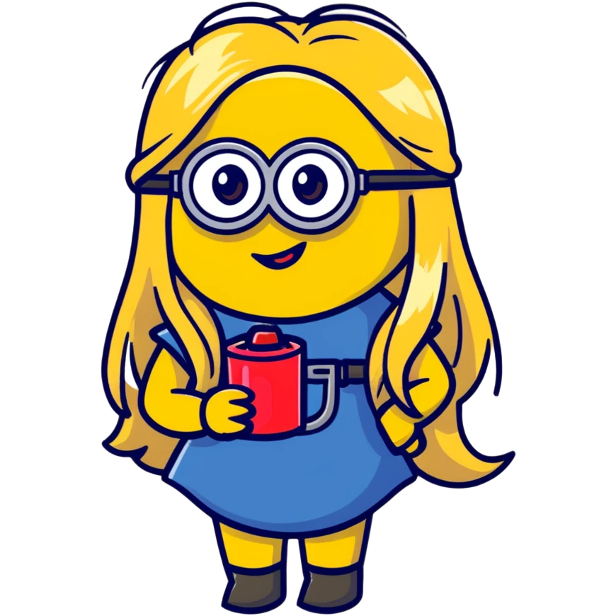 female minion with long blonde hair and lipstick emoji