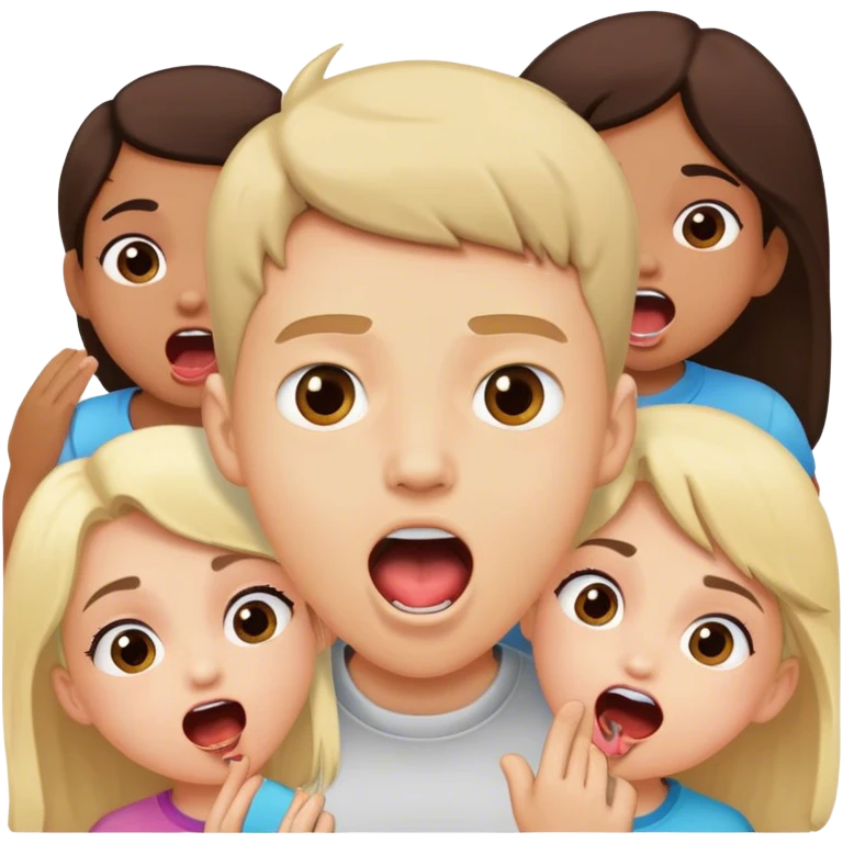 Boy surrounded by girls boy saying ahhhh emoji