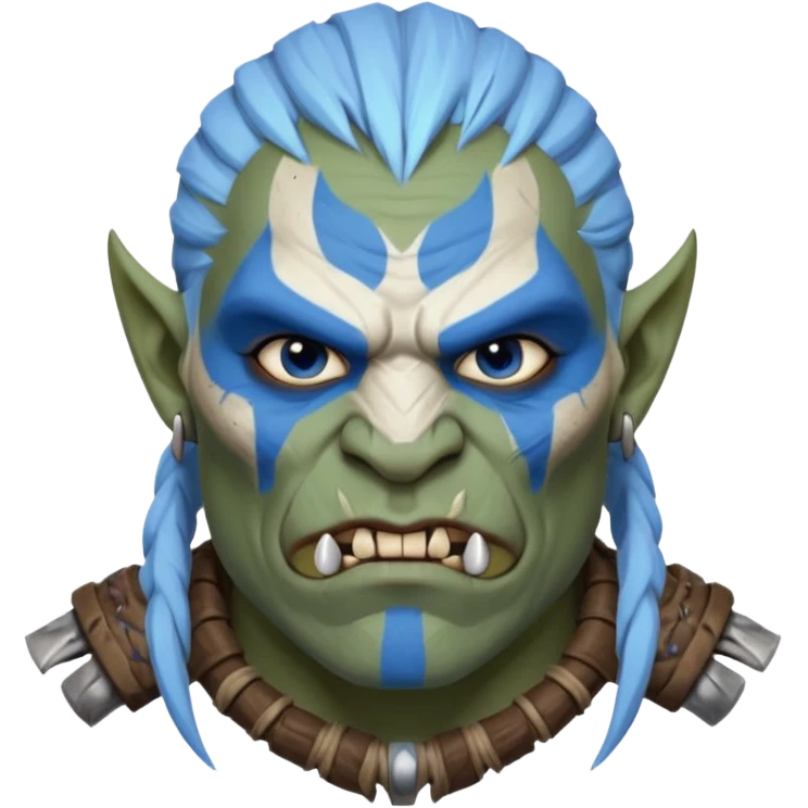 Fantasy orc portrait emoji, white and blue frost war paint on face, harsh winter warrior mood, strong expression, minimal tribal design, clean readable emoji style, male/female variant
 emoji
