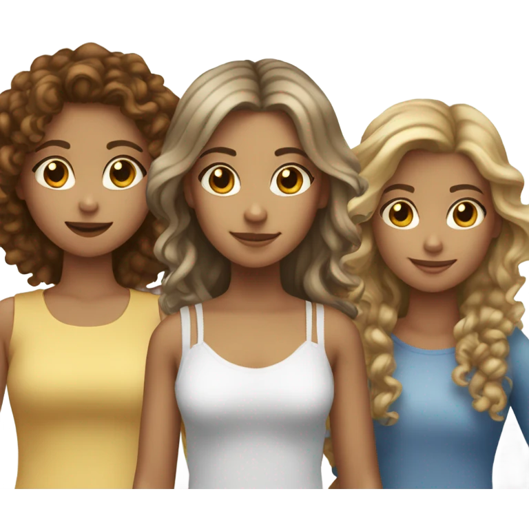 four girls, one of them is brown curly haired, two of them has straight brown hair, and one has blonde straight hair emoji