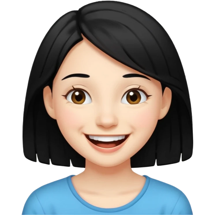 
young girl, 18 years old, black hair, laugh out loud emoji emoji
