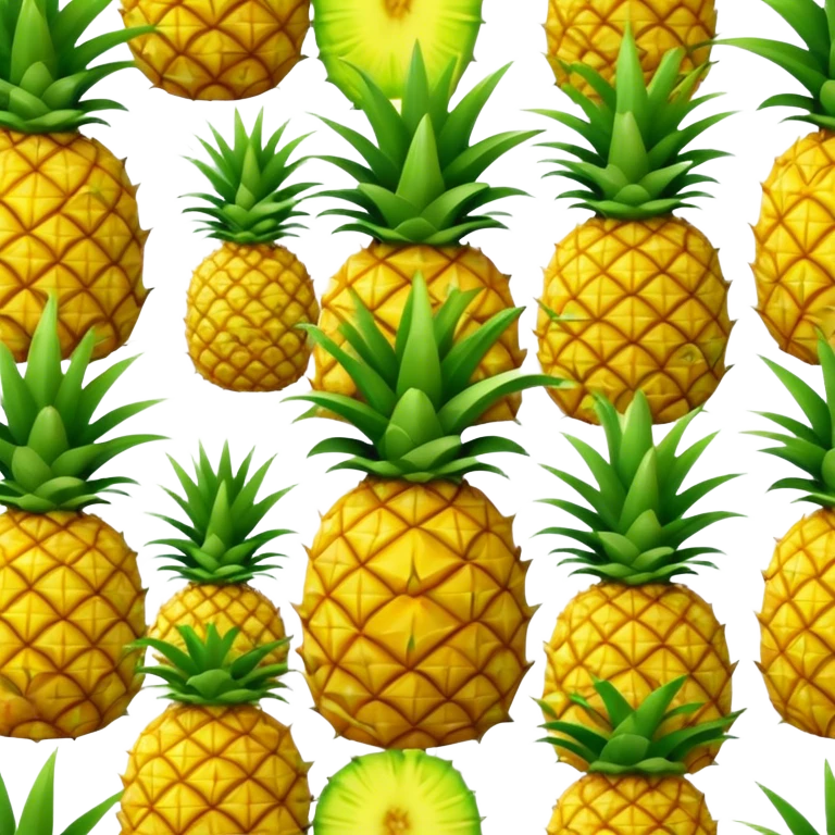 Cinematic Realistic Pineapple Emoji, Tropical and vibrant, with a golden-yellow textured skin and a crown of spiky green leaves on top. The body of the fruit is sharply geometric, its surface rich with natural patterns. Soft glowing outline, capturing the essence of exotic sweetness and tropical flair in a fresh pineapple! emoji