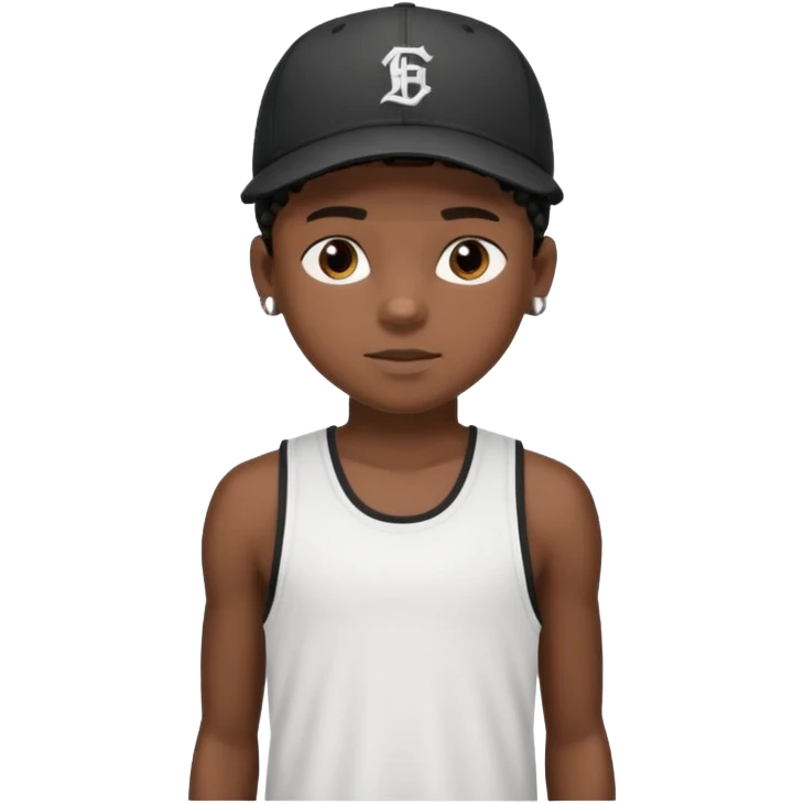 Black boy, 14 years old, black cornrows, sports tank top, baseball cap emoji