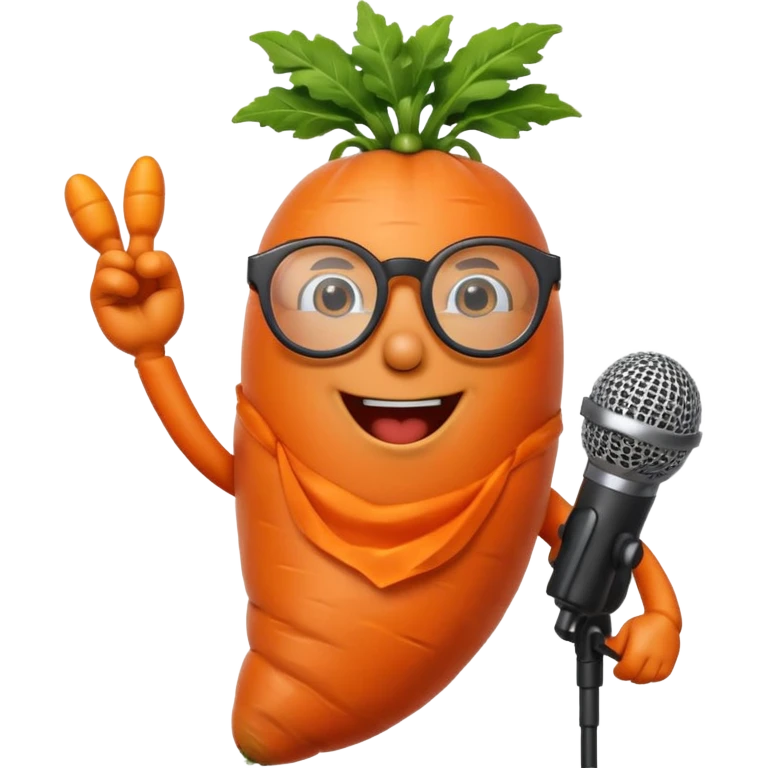 singing carrot wearing glasses with microphone emoji
