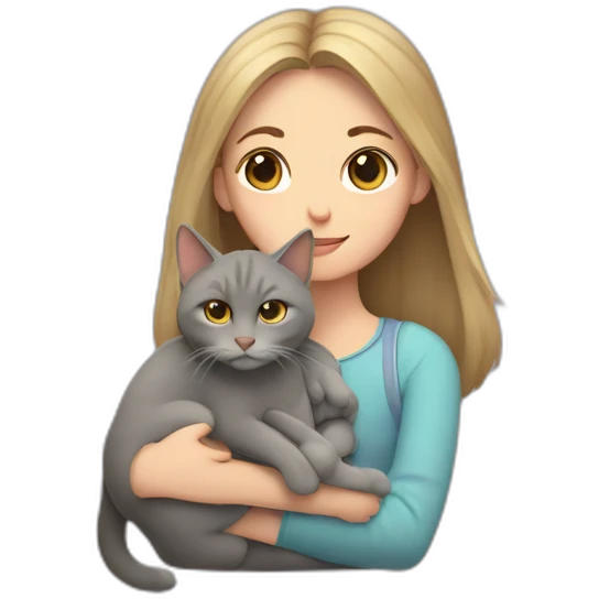a gray-brown cat sits in the arms of a fair-haired girl emoji