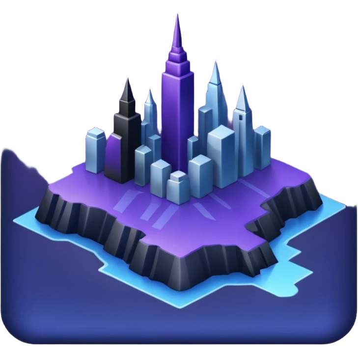 Landmark icon above the map. Colors: dark purple, dark blue, black, silver. emoji