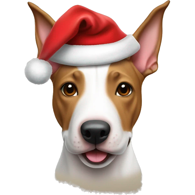 Brown Bull terrier wearing a Santa hat emoji