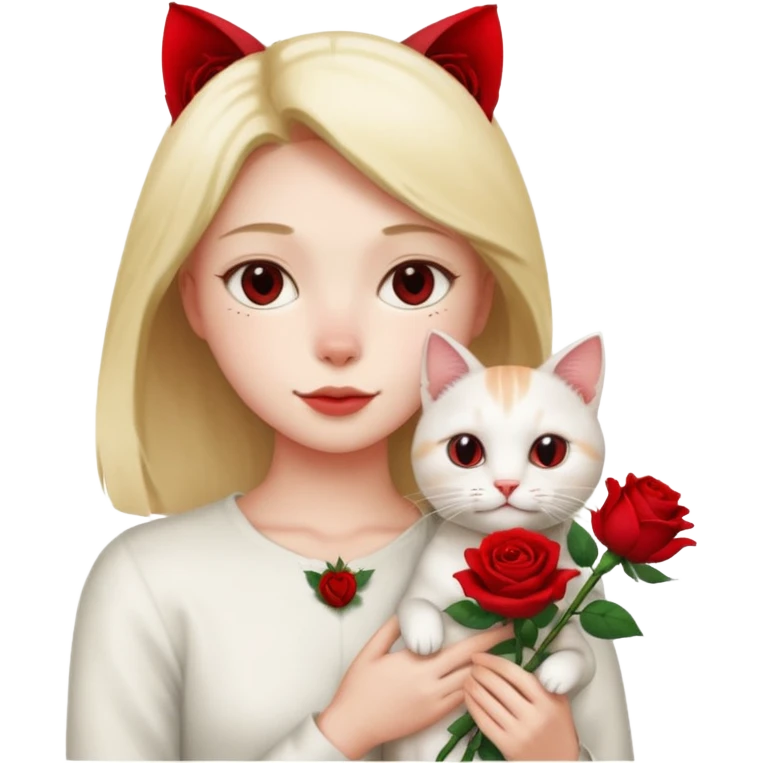 Flower 🌹in hand whiteout face in hand cat emoji
