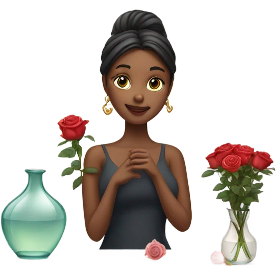 Hyper Realistic beautiful woman model with a small rose tattoo arranging flowers in a vase emoji