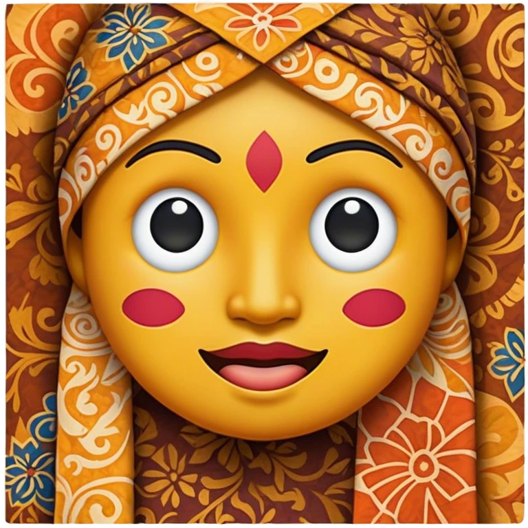 Cinematic Realistic Indonesian Batik Pop Culture Emoji, showcasing intricate, colorful batik patterns rendered with detailed textures and vibrant, cultural lighting. emoji