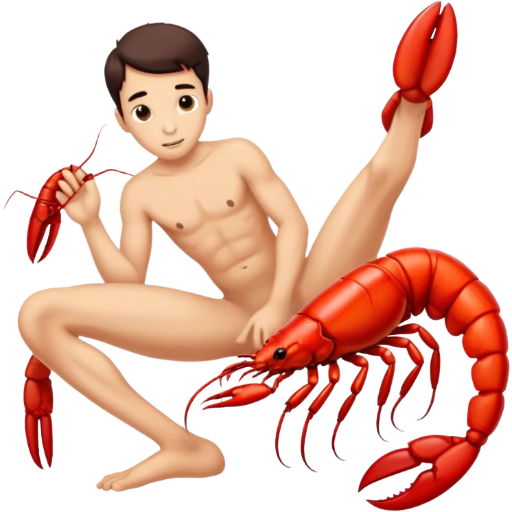Naked kids male with big dick penis Crayfish in the crayfish pose crawls with his butt up emoji