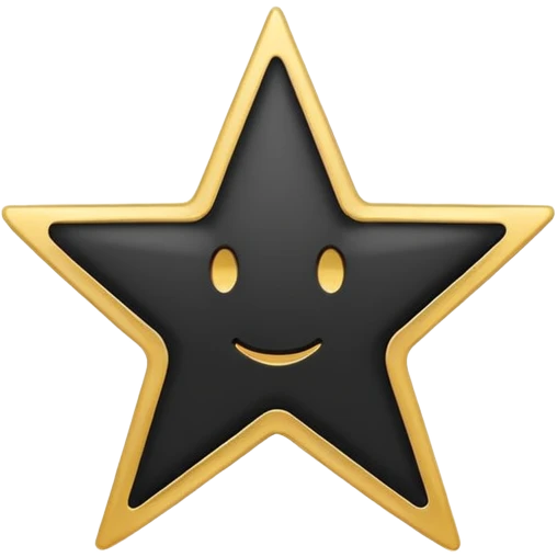 Create a high-quality emoji icon with a black circular background, a white five-pointed star in the center, and a thin golden outline around the circle. The design should be minimalistic, modern, and in emoji style, suitable for use in messaging apps. emoji