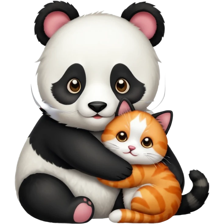 Panda hugging a calico cat emoji