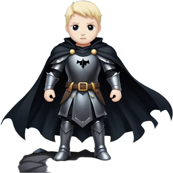 A shadowy knight with a black cape, standing in a stormy battlefield emoji
