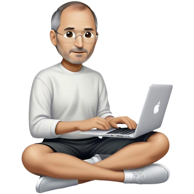 Steve job sitting cross-legged and workin on a macbook emoji