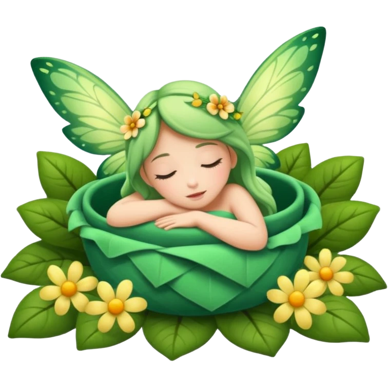 forest fairy dozing inside flower cup blanket emoji