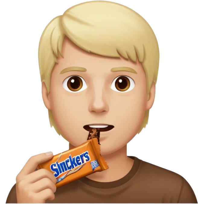 men with blond hairs eat a snickers emoji