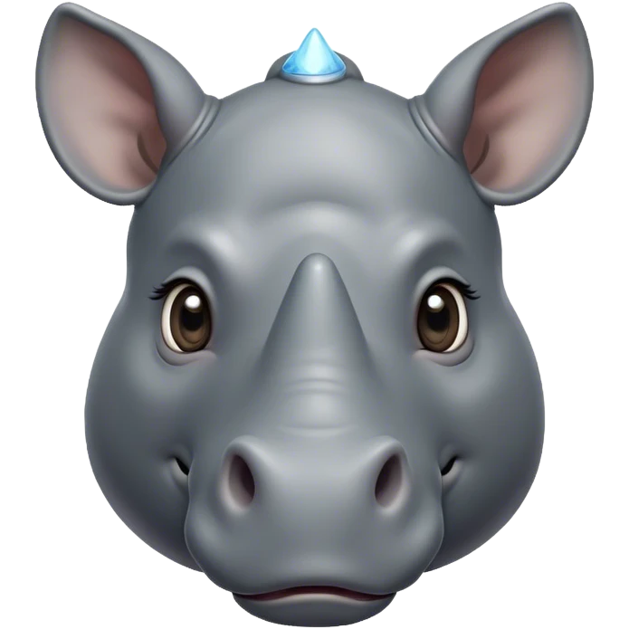 Cinematic Cute Rhinoceros Portrait Emoji, Head tilted playfully and inquisitively, featuring a rugged, glossy slate-gray hide with a gentle, rounded horn and round, sparkling eyes filled with curious wonder, Simplified yet irresistibly adorable features, highly detailed, glowing with a warm, friendly glow, high shine, affectionate and mighty, stylized with a touch of ancient charm, bright and endearing, soft glowing outline, capturing the essence of a mischievous yet loving rhinoceros, so playful it feels like it could stomp out of the screen and into your arms! emoji